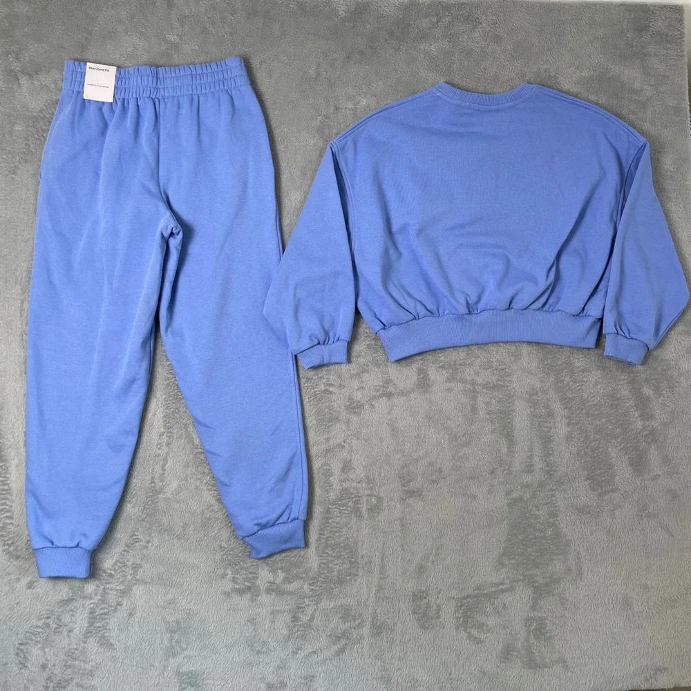 Nike Club Fleece Sweatsuit Girls Medium Blue Boxy Sweatshirt Joggers Set NWT - Picture 2 of 14